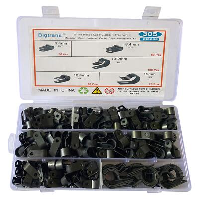 305 Pcs Nylon Plastic R-Type Cable Clamps Assortment Kit for Cable Conduit