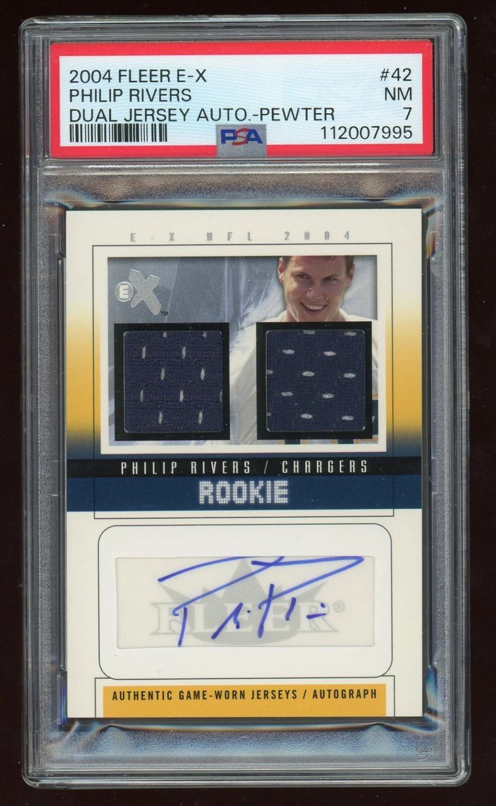 Philip Rivers Fleer E-X #42 Dual Jersey Autograph-Pewter