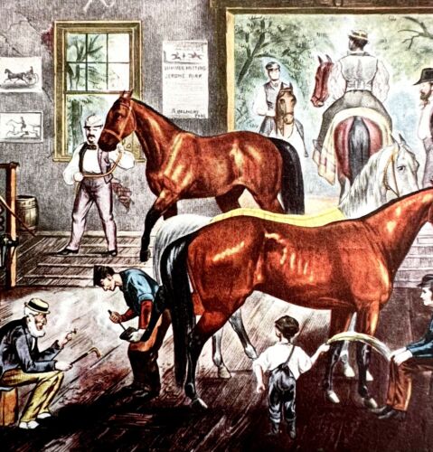 Trotting Cracks At Forge Blacksmith 1942 Lithograph Art Print Horse Racing DWV5A - Picture 1 of 2