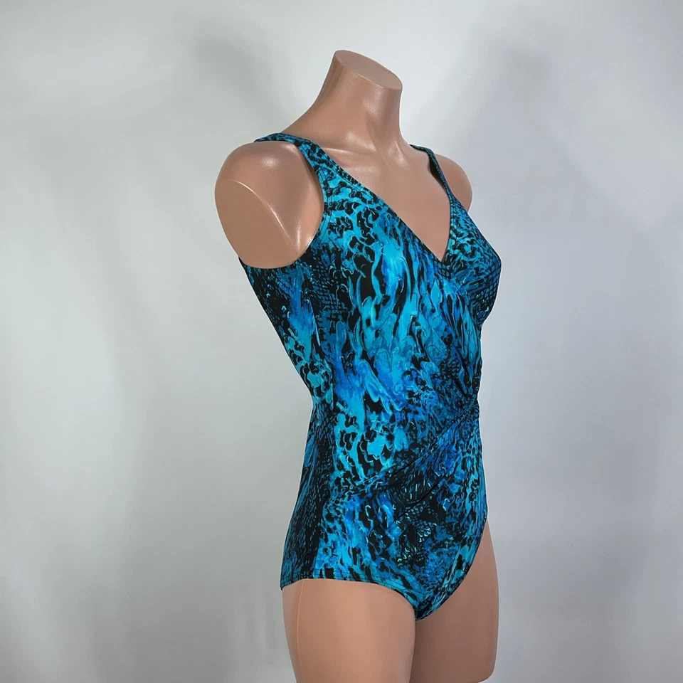 Traje de baño Miraclesuit azul estampado animal metálico talla 10 de una pieza traje de baño de colección Foto 4 de 4