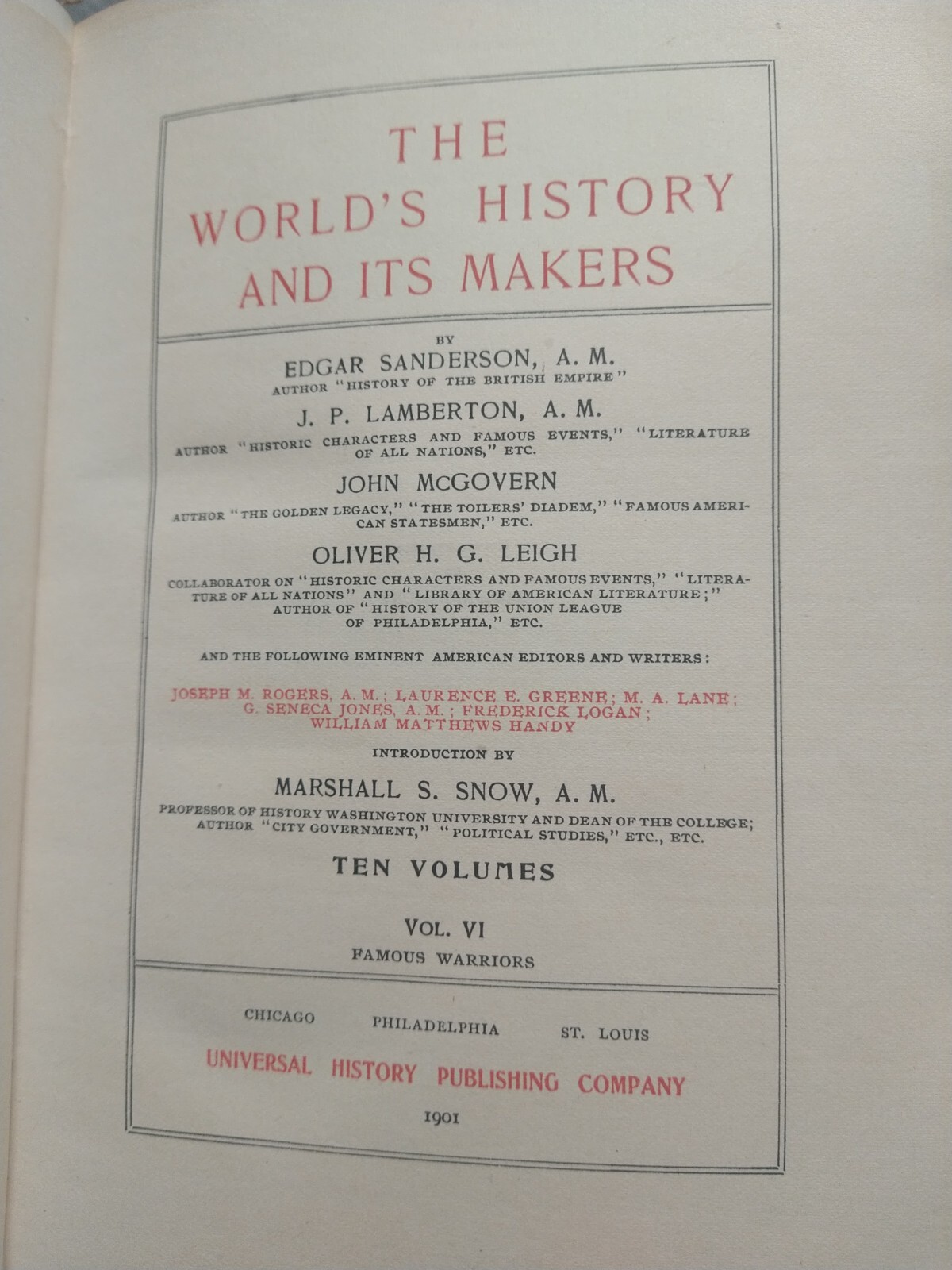 The World's History and its Makers Volume VI "Famous Warrior's" 1901 HC book Vtg