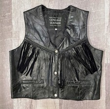 Navarre Leather Vest Biker Italian Stone Design Men s L Black Patchwork Fringe