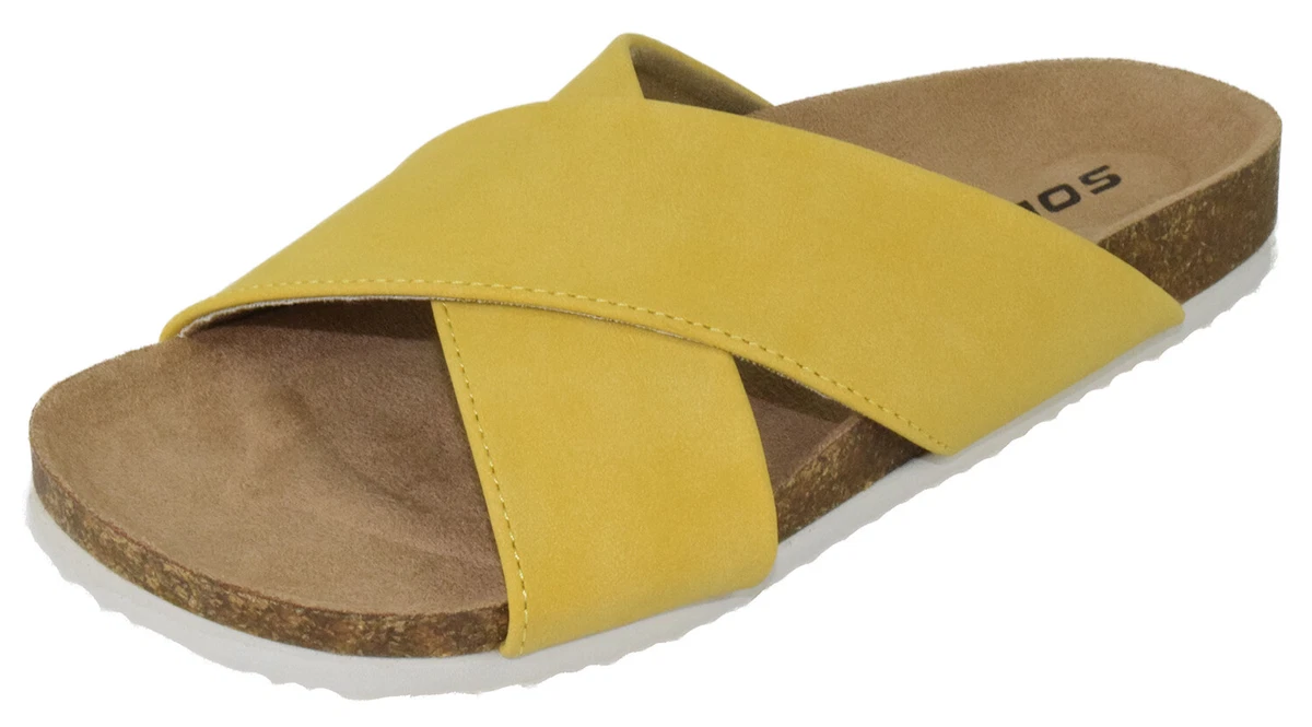 Soda Shoes Women Sandals Footbed Criss Cross Band Strap Flip Flops Yellow MIDGE