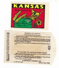1940's STATE OF KANSAS WINDOW DECAL ORIGINAL PACKAGE  DIRECTIONS COMBINE WHEAT