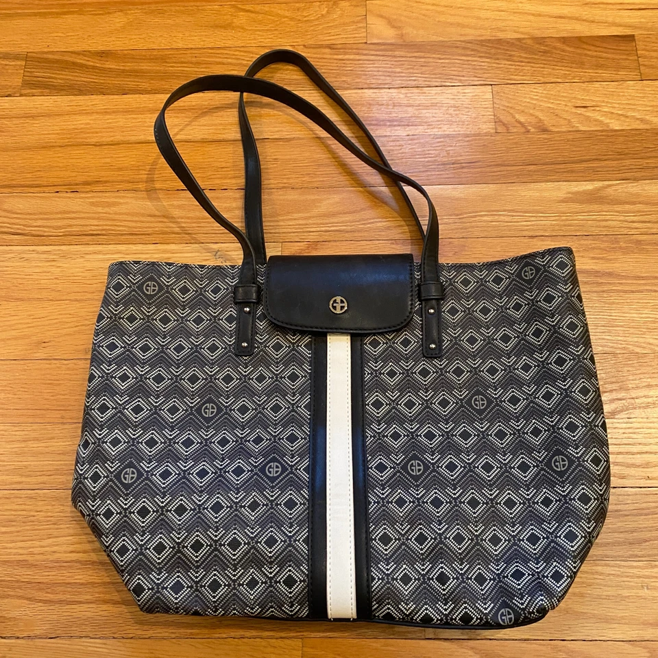 Bolso de Mano Giani Bernini Logo Shopper Forrado Geométrico Bolsillos Internos Negro Gris Foto 2 de 4