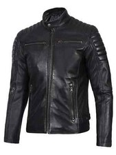 Lambskin Leather Motor Biker Jacket For Men Black Slim Fit Casual Outdoor XS-4XL