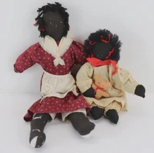 Lot of 2 Vintage Primitive Folk Art Rag Cloth Dolls Handmade Mother & Girl Child