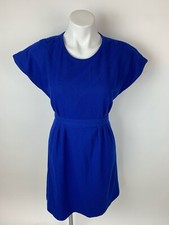 LIL Anthropologie Royal Blue Retro Wool Tie Waist Dress 2 Excellent