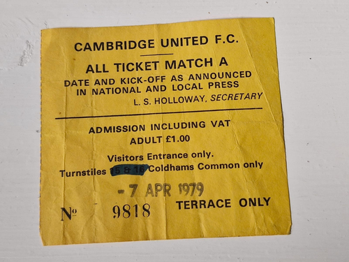TICKET STUB- CAMBRIDGE UNITED V WEST HAM UNITED-DIVISION TWO - 7 APRIL 1979