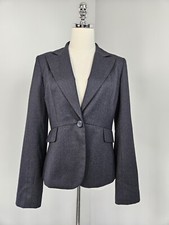 Ann Taylor Loft Womens Wool Blazer 4 Charcoal Gray One Office Career