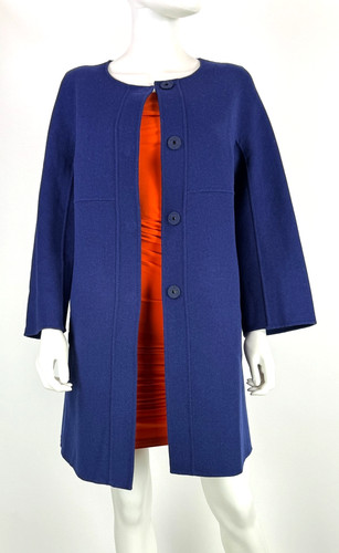Max Mara Auth Blue Wool Collarless Coat 6 8 US 42 IT M Jacket Pockets Runway