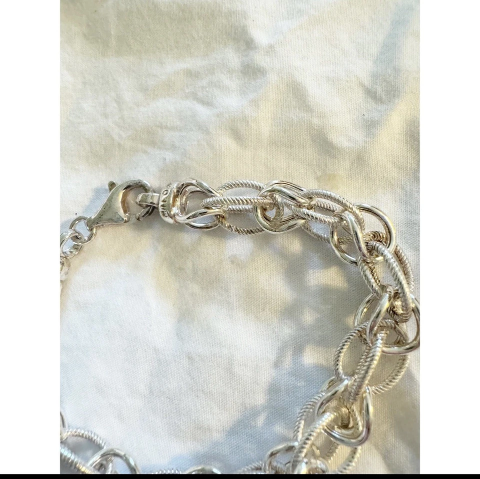 Pulsera Milor Italia Plata de Ley 925 Cuerda Entrelazada y Eslabones Sólidos - 7.75" Foto 3 de 4