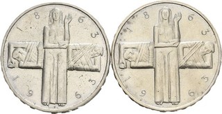 Künker: Schweiz 2 x 5 Franken 1963 Rotes Kreuz Silber