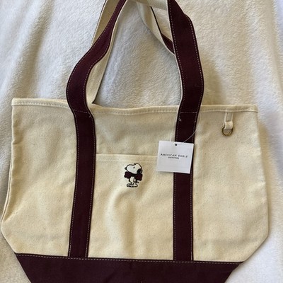 American Eagle x Peanuts Snoopy Bow Burgundy Fall Holiday Canvas Tote Bag ~ New