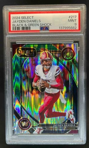 2024 Select Jayden Daniels Club RC Black and Green Prizm Shock #217 PSA 9