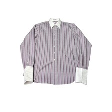 Paul Fredrick Mens Classic Fit Non Iron Dress Shirt 15.5 36 Stripes French Cuffs