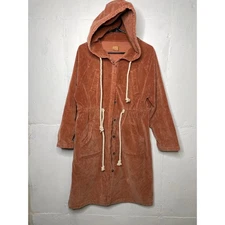 POL Womens Corduroy Long Jacket Rust Orange Size Small Hooded Button Down 