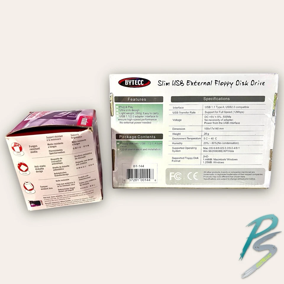 BYTECC BT-144 Slim Portable USB External Floppy Disk Drive + 25pk Floppy Disks - Image 2 of 3