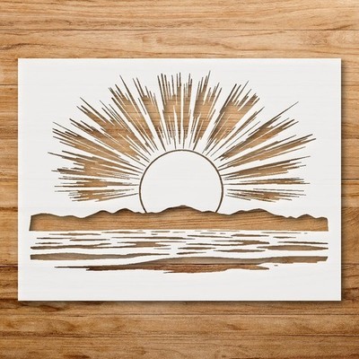 Sun Setting on Horizon Wall Art Reusable Plastic Stencil Physical Product - S 