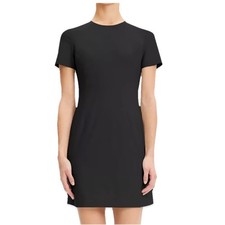 Theory Bionca D Black Short Sleeve Dress Padded Shoulder Minimalist Work Neutral