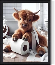 XOCUUI Highland Cow Funny Bathroom Decor Wall Art, 10L x 8W, Cow02 