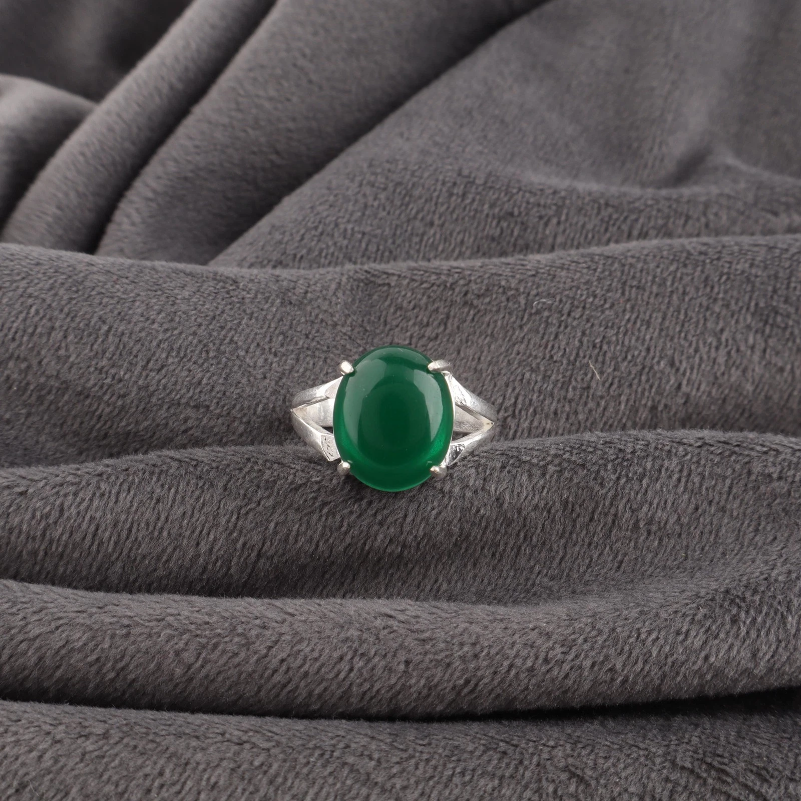 925 Silver Oval Green Onyx Cab Wife Boho Band Statement Anniversary Ring Jewelry image 4