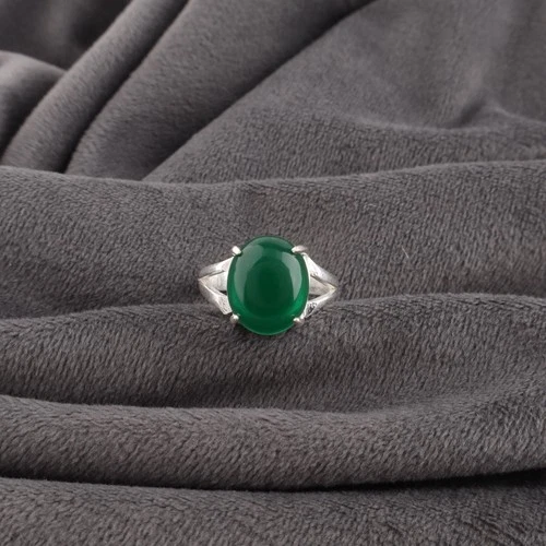 925 Silver Oval Green Onyx Cab Wife Boho Band Statement Anniversary Ring Jewelry image 4