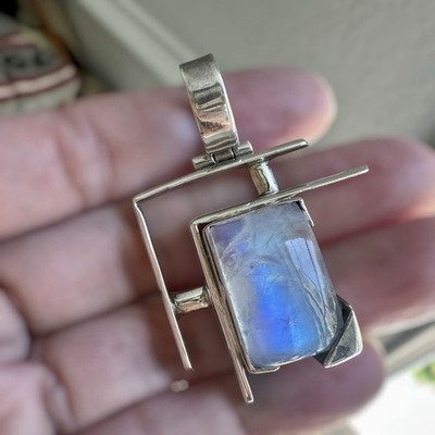 Vintage Art Deco Stil Anhänger 1,8 cm Edelstein Mondstein Retro 925 Sterling 13,2 g
