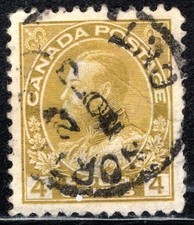 Canada Stamp Scott #110, 4c, King George V, Olive Bis, Used SCV$4.50 (A)