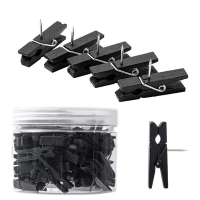 50 PCS Black Push Pin with Wooden Clips, Durable, Decorative Pushpins Tacks T...