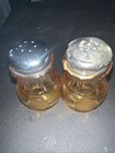 Vintage Fostoria Coin Amber Glass Salt Pepper Shakers 3 1/2 Inches Tall — photo 3
