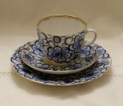 Kaffee Mokka Gedeck  Lomonosov Porzellan, St. Petersburg, kobalt , Gold Winde 