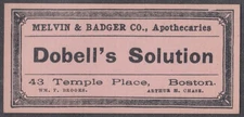 Melvin & Badger Apothecaries unused bottle label Dobell's Solution 1880s