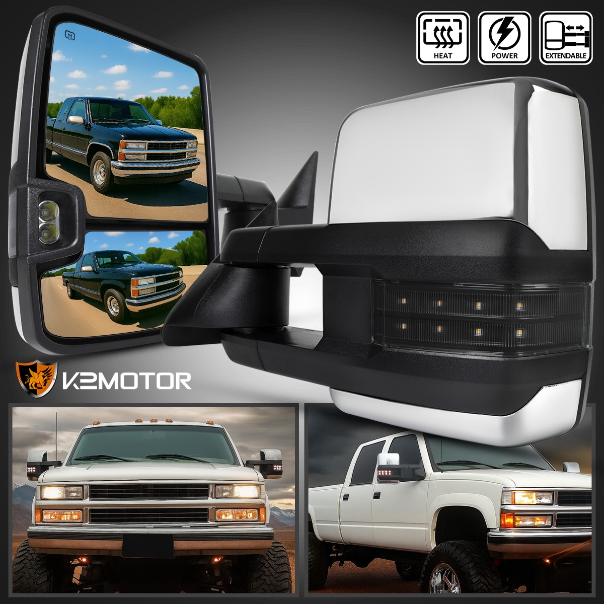 Silverado Mirror Pair Of Power Side View Mirrors For GMC C/K 1500, Tahoe, Yukon (1988-1998) - Manual Fold 2005 Silverado Mirrors - Foto 3