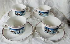 Villeroy & Boch Naif Christmas Cups & Saucers Winter Snow Laplau Woodcutter