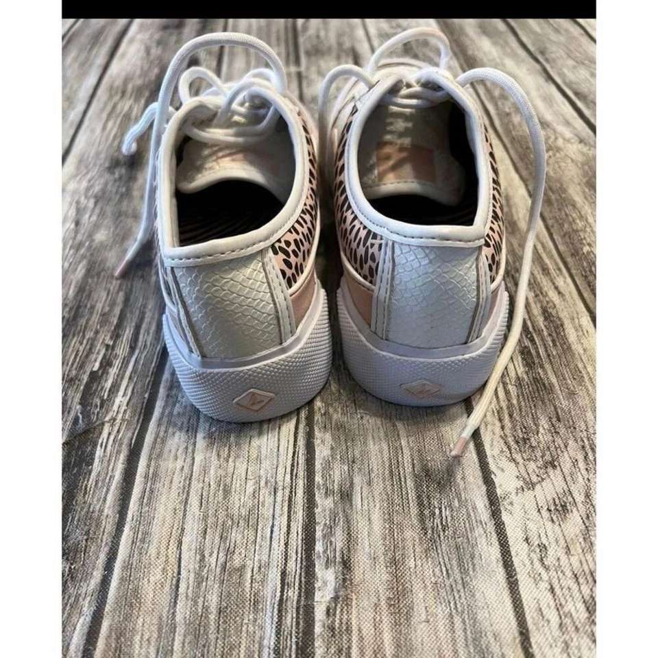 Girls Sperry white pink animal print size 3 Lace Up - Image 3 of 4
