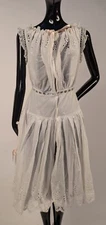 FANCIFUL VICTORIAN 19TH C EMBROIDERED COTTON BATISTE SLIP W FULL BLOOMERS
