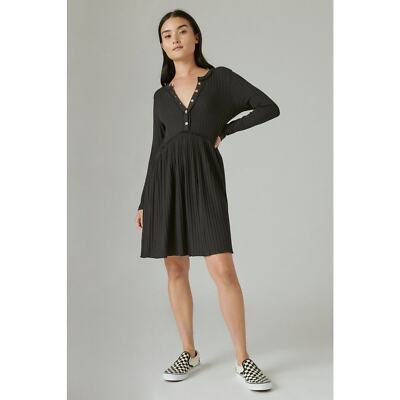 Lucky Brand Cloud Jersey Wide Ribbed Dress Women's Dress Jet Black : XS (US 0-2)