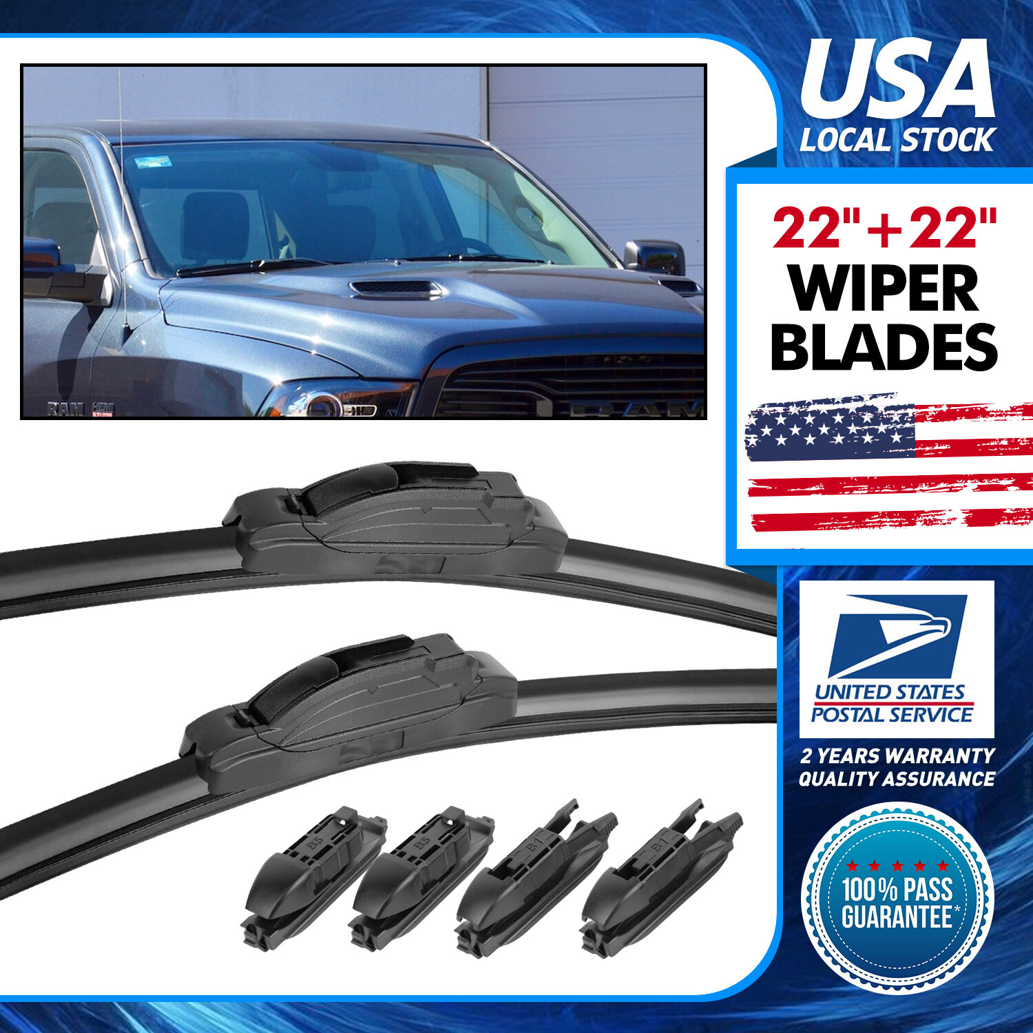 Premium 22+22in Front Windshield Wiper Blades for Chevrolet Silverado 1500