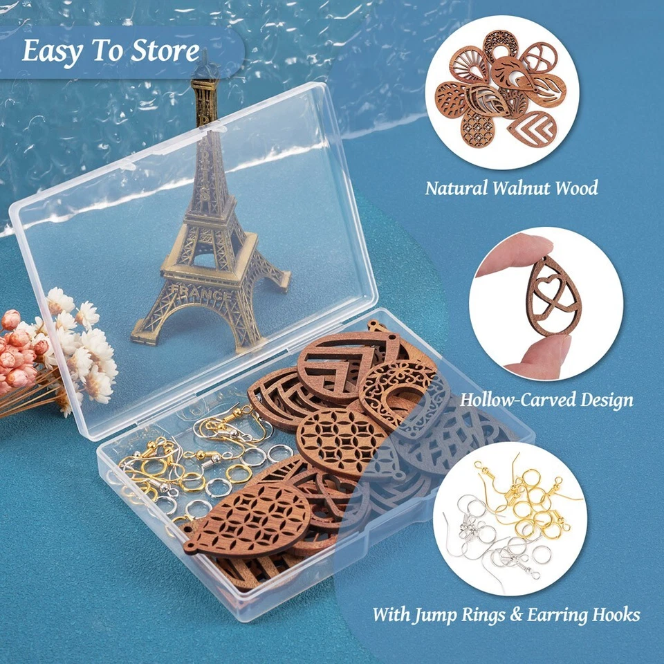 10 pares de pingentes de madeira de nogueira corte a laser lágrima faça você mesmo kit de fabricação de brinco de joias - Imagem 4 de 4