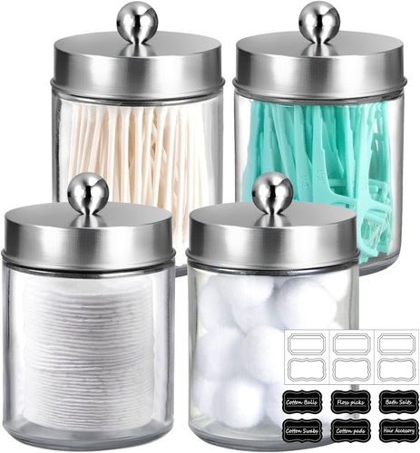 4Pc Apothecary Jars Bathroom Vanity Storage Organizer Set -Countertop Canister w