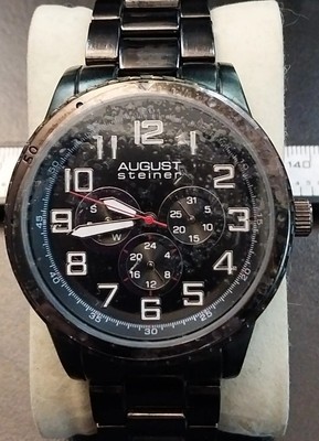 August Steiner Day & Date Quartz Watch AS8060BK SS Bracelet  display picture 3