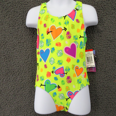 TYR Swimsuit DuraFast Lite Kids Heart Beat Max Fit 1pc Yellow Girls Small 6/6x