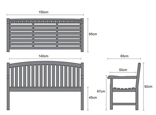 Teak Outdoor Curved Bench - Gloucester Range - 3 sizes (1.2m, 1.5m & 1.8m) - Picture 11 of 14