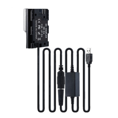 DR-E6 DC Coupler LP-E6 Dummy Battery+USB Power Cable for Canon 90D 7D2 5D4 R5 R6