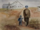 Grandson Grandfather Boy Farm Barn Rural Country WATERCOLOR        *Moving Sale* — photo 1