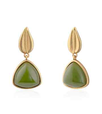 Ohrringe Ohrhänger Jade grün tropfenweise und 14K vergoldet in Geschenkbox