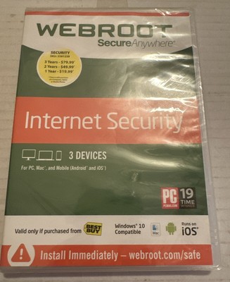 Webroot Internet Security with Antivirus [3 Devices PC, Mac, and Mobile] Sealed