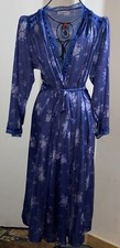 Vintage Miss Elaine Grannycore Blue Floral Belted Robe Pink Flowers Size Small