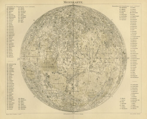 Antique Map-A lunar map-Card of the moon-Mondkarte-Meyers-1895 - Afbeelding 1 van 5